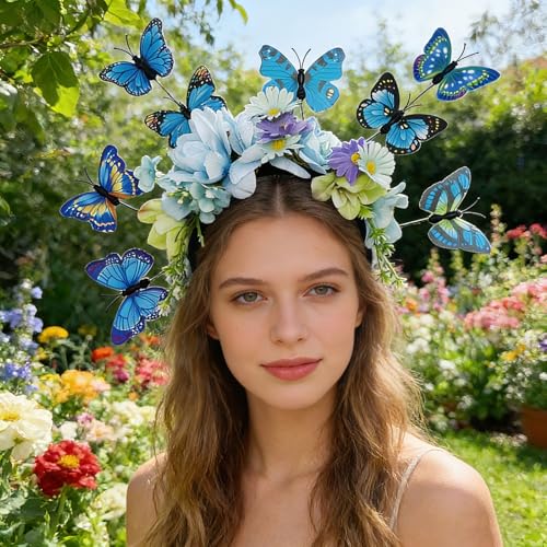 Butterfly Flower Crown Headband, Flower Headbands Floral Hair Bands, Fashion Accessories for Women Photo Props