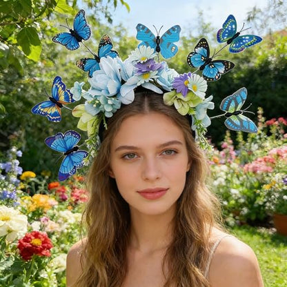 Butterfly Flower Crown Headband, Flower Headbands Floral Hair Bands, Fashion Accessories for Women Photo Props
