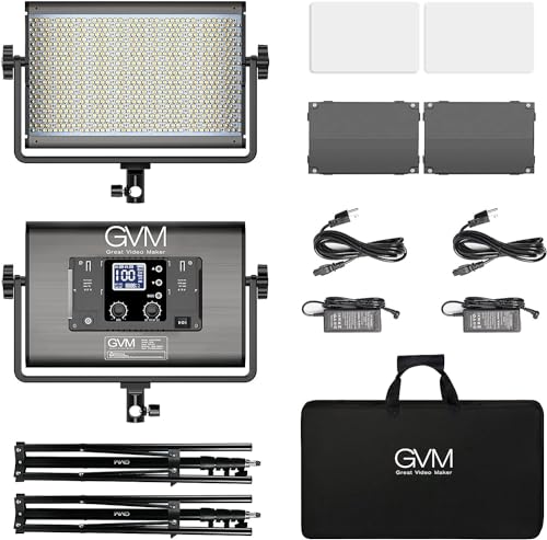 GVM 1300D RGB LED Video Light, 65W Video Lighting Kit with Bluetooth Control, 25000lux/0.5m, 2 Packs Led Panel Light for YouTube Studio, Video Shooting, Broadcasting, Conference, 18 Kinds Scene Modes - size: 1300D-65W 2 Pack