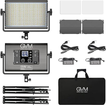 GVM 1300D RGB LED Video Light, 65W Video Lighting Kit with Bluetooth Control, 25000lux/0.5m, 2 Packs Led Panel Light for YouTube Studio, Video Shooting, Broadcasting, Conference, 18 Kinds Scene Modes - size: 1300D-65W 2 Pack
