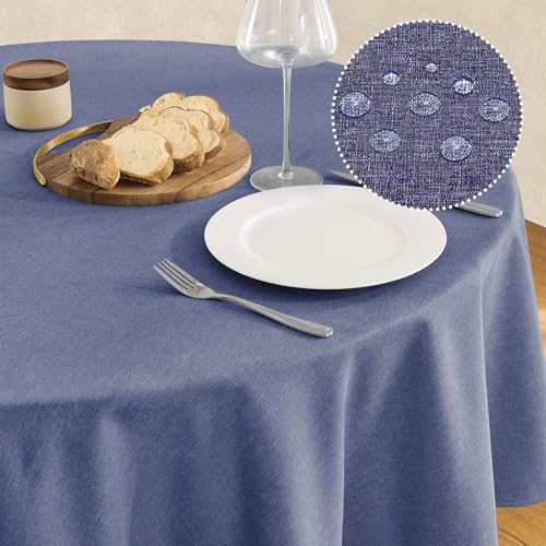Veblandy Tablecloth Linen Textured Waterproof & Stain Resistant Table Cloth Wrinkle Free Decorative Fabric Farmhouse Table Cover for Dining/Party/Buffet/Wedding, 60 x 60 Inch, Demin Blue - color: Demin Blue, size: 60" (Round)
