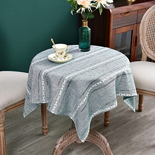 NEWISHER Rustic Farmhouse Embroidered Small Square Tablecloth Jacquard Striped Table Cloth Linen Texture Washable Fabric Side Table Cover Kitchen Dining Home Decoration Blue and Grey 36x36 inch - color: Blue and Grey, size: 36" x 36" (Square)