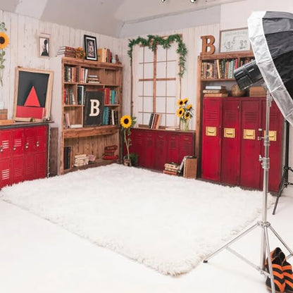 Kate Ultra-Soft Fluffy Faux Fur Rug Photography Mat for Product Photography, Flat Lay Background, Baby & Pet Photo Shoot Prop, Plush Shag Carpet for Bedroom, Living Room, Nursery - White, 5x10ft