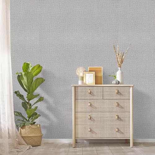 Grey Grasscloth Peel and Stick Wallpaper 17.7inchx118.1inch Textured Wallpaper Peel and Stick Grasscloth Wall Paper Grey Contact Paper for Cabinets Self Adhesive Removable Faux Linen Vinyl - color: Grey-1, size: 17.7" x 118.1"