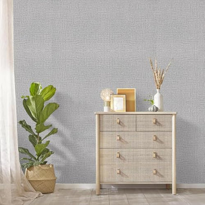 Grey Grasscloth Peel and Stick Wallpaper 17.7inchx118.1inch Textured Wallpaper Peel and Stick Grasscloth Wall Paper Grey Contact Paper for Cabinets Self Adhesive Removable Faux Linen Vinyl - color: Grey-1, size: 17.7" x 118.1"
