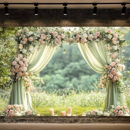 7X5ft Sage Green Floral Wall Backdrop Green Wedding Flower Arch Photography Background Spring Tea Party Backdrop Floral Girls Birthday Weeding Valentine's Day Mother's Day Event Banner Photo Props - color: Green, size: 7X5FT