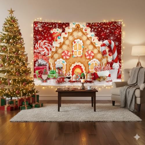 Ticuenicoa 7x5ft Christmas Gingerbread House Backdrop for Photography Winter Merry Xmas Snow Scene Lollipop Candyland Background Santa Baby Shower Birthday Party Decorations Photo Studio Props - size: 7x5ft