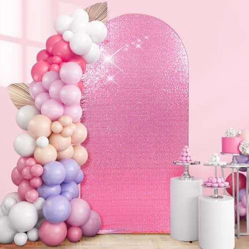 PartyDelight Sparkly Pink Arch Backdrop Cover 6.6FT Sequin Wedding Back Drop Fitted Arch Stand for Birthday Party Decoration - color: Pink, size: 6.6FT