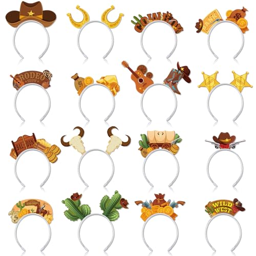 Blosssound 16 Pieces Western Headbands Wild West Cowboy Party Favors Decorations for Western Birthday Party Supplies Accessories - style: Western