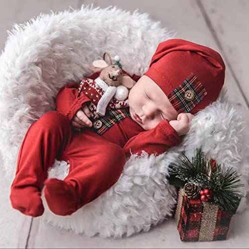 Christmas Newborn Baby Photo Shoot Props Outfits Crochet Clothes Santa Claus Red Hat Pants Photography Props - color: Dark Red