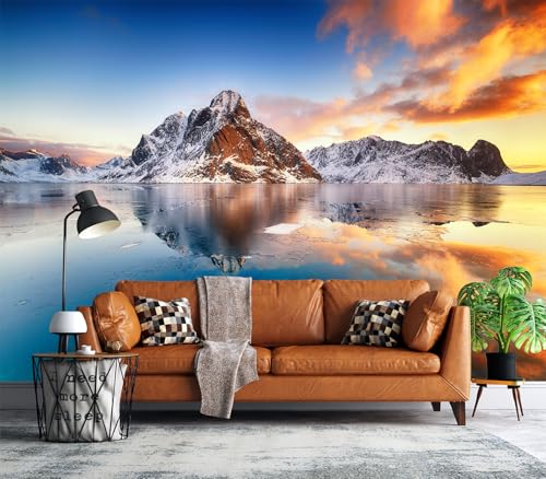 Cliouar-Beautiful Sunrise in Norway - lofotens Mural Wallpaper Peel and Stick 137" x 102" - color: No.1, size: 137" x 102"