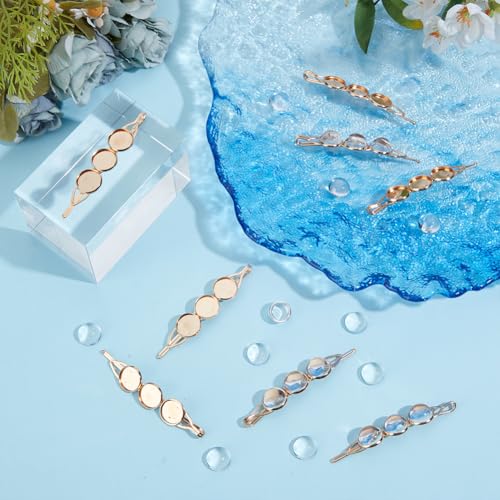 40 Pcs Hair Clips Making Kit, 10 Pcs Iron Hair Bobby Pin Findings 30 Pcs Transparent Half Round Glass Cabochons Blank Dome Hair Bobby Pin Making Kits for Jewelry Makings
