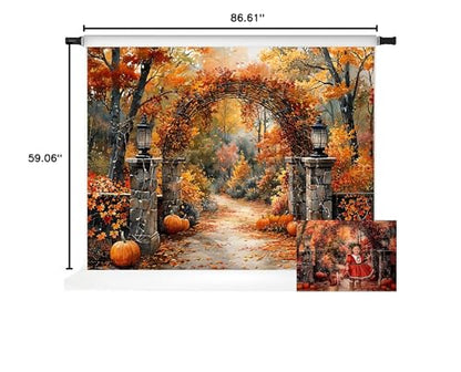 Kate Autumn Stone Arch Backdrops Pumpkin Photo Backdrop Fall Leaves Scenery Photography Backdrops for Seasonal Party Photo Studio Props, 7x5ft - size: 7x5ft