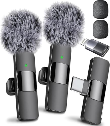 Mini Mic Pro (Latest Model) - Wireless Mini Microphone for iPhone, iPad, Android - 2 Pack Lavalier Microphone for Video Recording - iPhone Mic Crystal Clear Recording with USB-C for Content Creators - style: All iPhones & Androids (USB-C + Lightning)