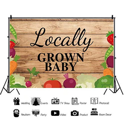 Shensu Vinyl 5x3ft Baby Shower Backdrop for Photography, Locally Grown Baby Vegetable and Fruit Rustic Wood Photo Background, Boys Girls Party Decoration, Portrait Photo Booth Studio Props - size: 5x3ft
