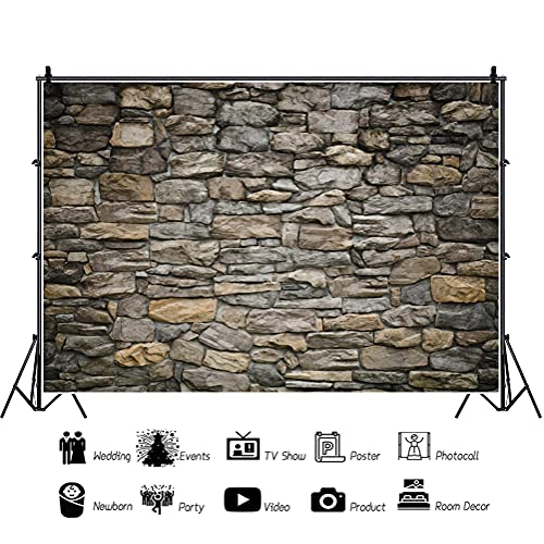 Laeacco 8x6FT Vintage Stone Brick Wall Polyester Backdrop Grunge Rock Stone Texture Retro Rustic Countryside Photography Background Party Banner Newborn Baby Kids Boys Adults Portrait Photo Shoot