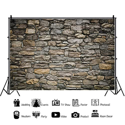Laeacco 8x6FT Vintage Stone Brick Wall Polyester Backdrop Grunge Rock Stone Texture Retro Rustic Countryside Photography Background Party Banner Newborn Baby Kids Boys Adults Portrait Photo Shoot