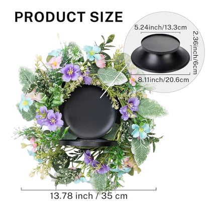 MOYEE Candle Holder Centerpieces for Tables,Candle Ring,Wreaths, Black Metal Paired Artificial Flowers 14 in Versatile Dining Table Centrepiece (Blue Purple Combination) - color: Blue and Purple Flower Wreath
