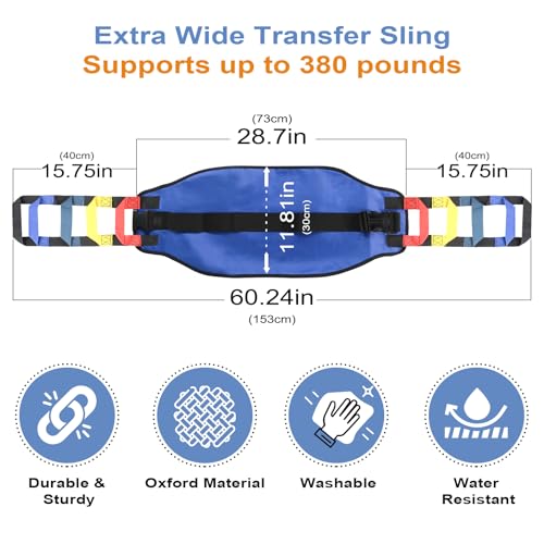 Transfer Belt Transfer Sling - Padded Gait Belt - Heavy Duty Patient Lift, Mobility Standing and Lifting Aid for Disabled, Elderly, Injured - Safely Move from Bed and Wheelchair (Blue) - color: Blue 1