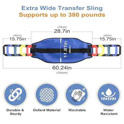 Transfer Belt Transfer Sling - Padded Gait Belt - Heavy Duty Patient Lift, Mobility Standing and Lifting Aid for Disabled, Elderly, Injured - Safely Move from Bed and Wheelchair (Blue) - color: Blue 1