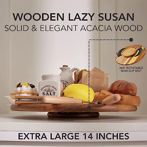 Acacia Wood Lazy Susan Wood Turntable Tray Cabinet Organizer, 18" - size: 18"-wood