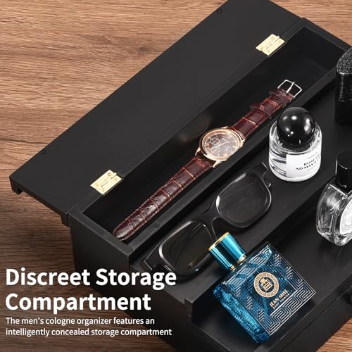Perfume Organizer for Men, 3 Tier Wood Perfume Display Stand with Velvet Lining Drawer and Hidden Compartment for Watch,Jewelry,Perfume Display Risers,A Gift for Men (Black) - style: 3 Tier - Black