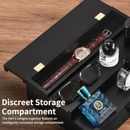 Perfume Organizer for Men, 3 Tier Wood Perfume Display Stand with Velvet Lining Drawer and Hidden Compartment for Watch,Jewelry,Perfume Display Risers,A Gift for Men (Black) - style: 3 Tier - Black