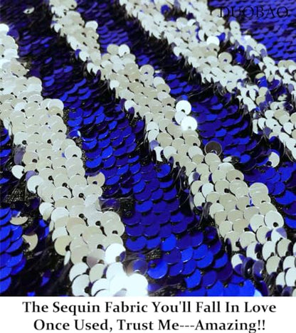 DUOBAO Silver to Royal Blue Reversible Fabric 2 Yards Sequin Fabric by The Yard 6 Feet Two Tone Mermaid Fabrics Sparkly Colorful 5mm DIY Sewing Clothes,Tablecloth Runner,Backdrop Easily Flip Up - color: Silver to Royal Blue, size: 2 Yards