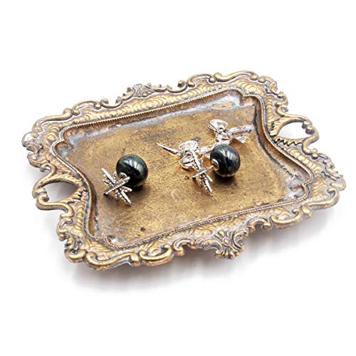 Funly mee Small Antique Trinket Dish Vintage Gold Metal Jewelry Tray, Ring Holder-5.3 x 3.5 x 1.2 inches - color: Gold, size: Small
