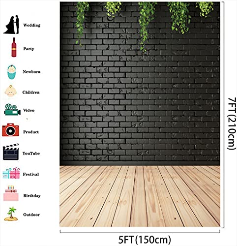 Black 5X7FT Vinyl Photography Backdrop with Wood Floor Design for Christmas, Wedding, Birthday - size: 5x7ft