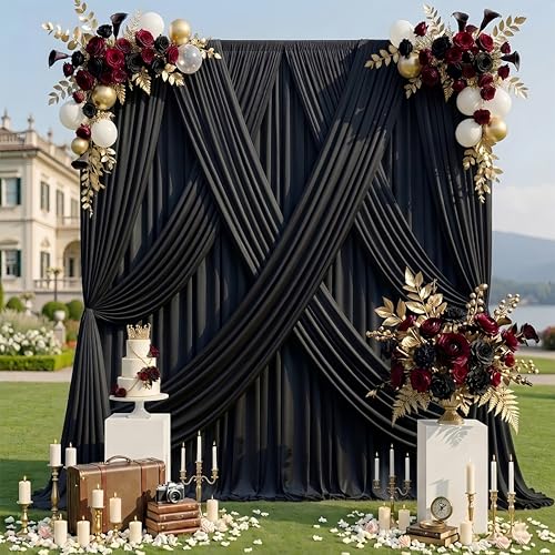 gogoparti 20x15 ft Black Backdrop Curtain for Weddings & Parties - 4-Panel Wrinkle-Free Polyester Drape, 15 FT Long for Birthday, Baby Shower, Halloween Photography Background - color: Black, size: 5ft(W)x15ft(H)-4 Panels