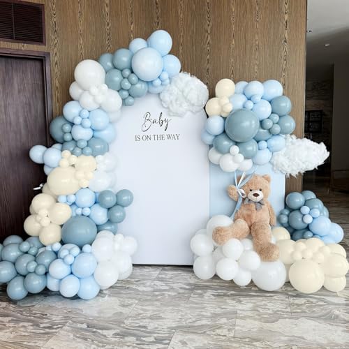 ECEAE 155Pcs Dusty Blue Balloon Arch Garland Kit with Sand White Balloons, Perfect for Baby Shower, Birthday, Wedding, and Gender Reveal Decorations in Dirty Blue - color: Dusty Blue White