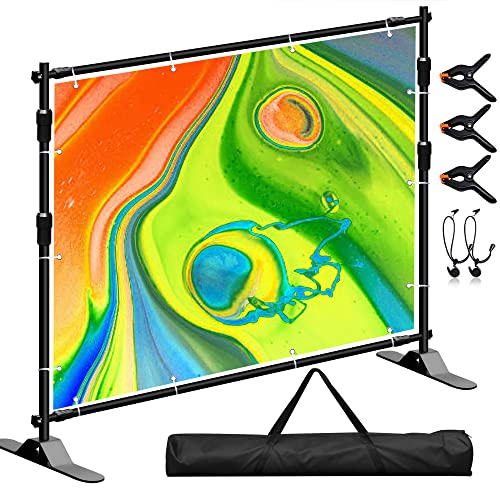 Photo Backdrop Banner Stand Kit, Heavy Duty 10 x 8 FT Adjustable Telescopic Tube Back Drop Display Stand, Step and Repeat Stand for Party Photography Trade Show Booth Background, with Clips