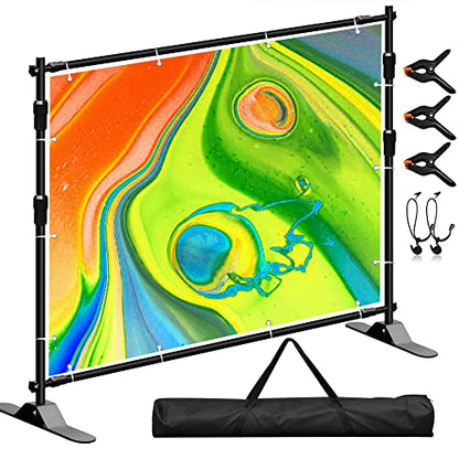 Photo Backdrop Banner Stand Kit, Heavy Duty 10 x 8 FT Adjustable Telescopic Tube Back Drop Display Stand, Step and Repeat Stand for Party Photography Trade Show Booth Background, with Clips