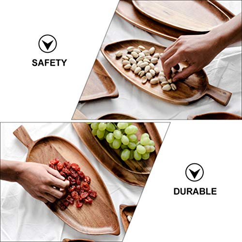 Cabilock 1pc Decorative Leaf Shaped Wooden Food Serving Tray Light Brown Acacia Dish for Desserts Snacks and Breakfast for Home Kitchen Dining Room and Photography