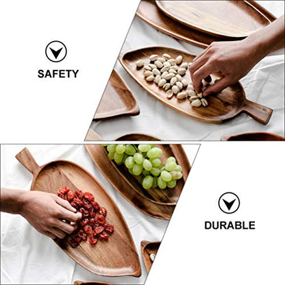 Cabilock 1pc Decorative Leaf Shaped Wooden Food Serving Tray Light Brown Acacia Dish for Desserts Snacks and Breakfast for Home Kitchen Dining Room and Photography