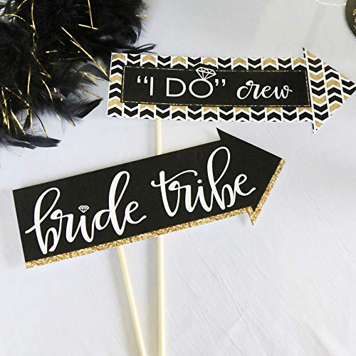 Funny Bride Tribe - Bridal Shower & Bachelorette Party Photo Booth Props Kit - 10 Piece - color: Black, White, Gold