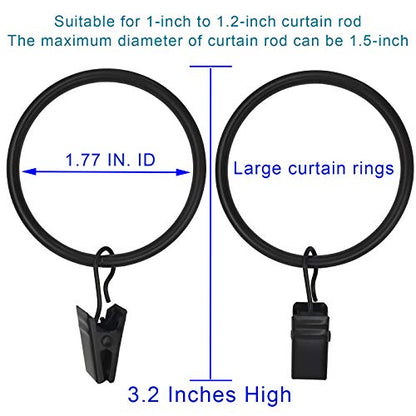 WeeksEight 40 Pack Black Curtain Rings with Clips, Curtain Hooks Hangers Clip Rings for Hanging Drapes Bows Hat, Drapery Rings 1.77 in I D, Fits up to 1.5 in Diameter Curtain Rod. - color: Black, size: 1.7" I D Set of 40