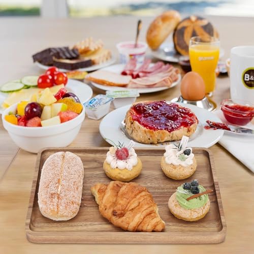 2 PCS 16 x 12 in Large Solid Acacia Wood Serving Trays Rectangular Wooden Serving Platters Natural Wooden Boards for Bar Coffee Party（Wood Log Color） - color: Wood Log Color, size: 16*12 inch