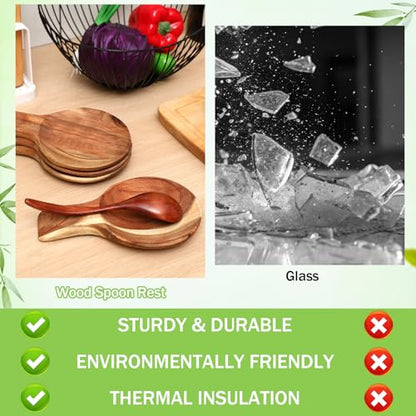 Honeydak 4 Pcs Acacia Wood Spoon Rest for Stovetop Handmade Smooth Wooden Kitchen Spoon Holder for Ladles Tong Cooking Accessories Housewarming Gifts (Round) - style: Round