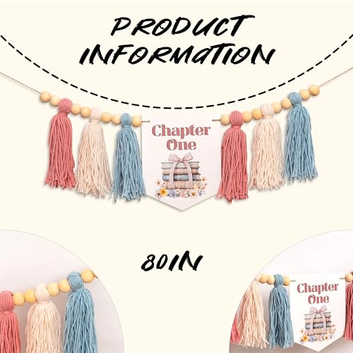 Upfirst Chapter One Highchair Banner - Storybook 1st Birthday Decorations Sign Banner,Wildflower Book Theme Tassel Banner,Anniversary Photo Background Props - color: Chapter One banner pink
