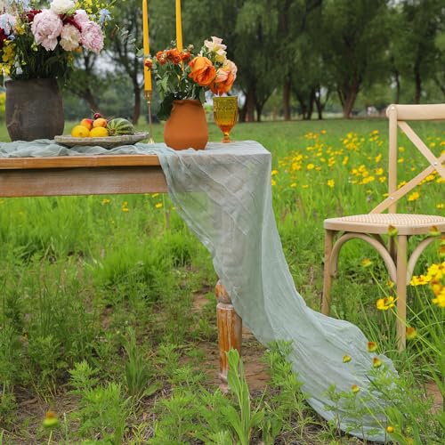 DOLOPL Christmas Table Runner, Green Cheesecloth Table Runner 13.3FT for Christmas Decorations Cheesecloth Table Runner for Forest Wedding Decorations Baby Decoration Party Long Sheer Centerpiece - color: Emerald Green