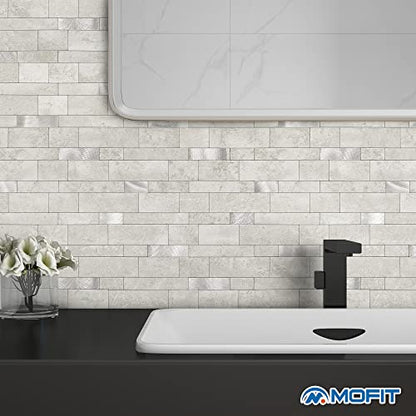 MOFIT Backsplash Tile for Kitchen Peel and Stick Stone Matte Finish,Bathroom Tiles Stickers 3D Wall Panel Linear Mosaic Marble Backsplash Waterproof(10sheets,Cement Grey) - color: Cement Grey, size: 10sheets