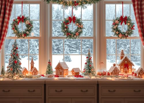 7x5 FT Christmas Gingerbread House Backdrop Natural Snow Outside Xmas Backdrops for Photography Gingerbread House Christmas Party Decorations Family Photo Shoot Props Banner - size: 7x5 FT