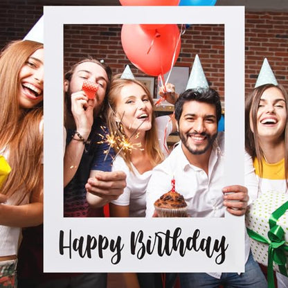 Beeveer 32 x 24 Inch Extra Large Happy Birthday Photo Booth Selfie Frame Props Picture DIY Cutouts Photo Backdrop Cardboard Props for Party Supplies Favors(Vertical,White) - color: White Blank, style: Happy Birthday