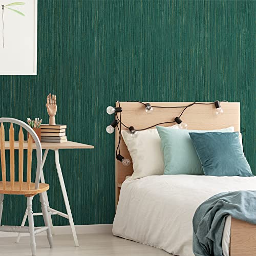 VEELIKE 15.7''x118'' Textured Teal Green Grasscloth Peel and Stick Wallpaper Faux Grasscloth Wallpaper Self Adhesive Waterproof Removable Fabric Contact Paper for Walls Cabinets Furniture Shelf Liners - color: Teal Green, size: 15.7" x 118"