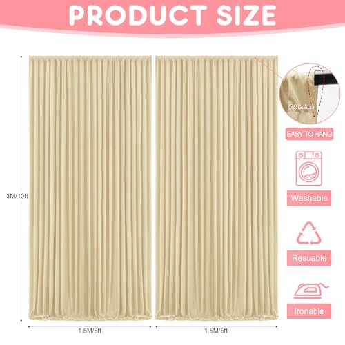 Asee'm 10x10FT Beige Backdrop Curtains for Parties, Polyester Photo Fabric Curtain Backdrop Drapes for Birthday Wedding Party Decor Background Photography with Rod Pocket, 5x10FT, 2 Panels - color: Beige, size: 5'(W) x 10'(H), 2 panels