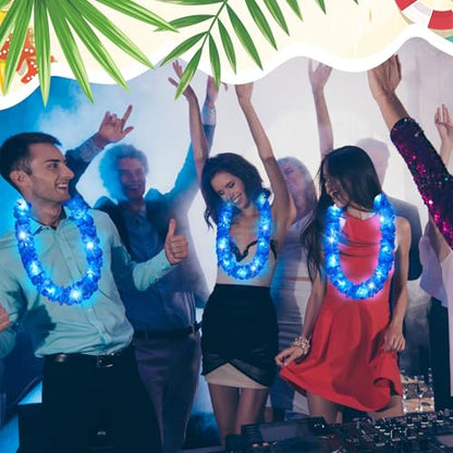 Sherr 24 Pcs LED Leis Light Up Wedding Hawaiian Leis Flower Necklace with LED Lights Beach Tropical Carnival Party Wedding Supplies Luau for Masquerade(Bright Blue) - color: Bright Blue
