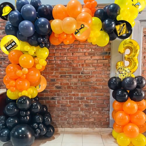 Construction Balloons, 12 Inch Black Yellow Orange Truck Printed Confetti Excavator Balloons for Boy Construction Birthday Party Supplies Excavator Baby Shower Truck Themed Party Decoration Backdrop - color: Yellow Orange Black
