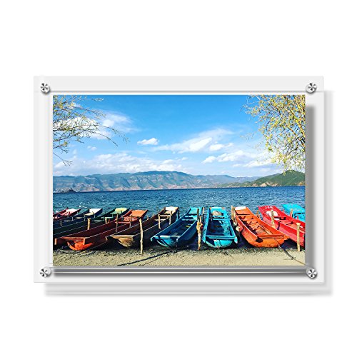 AMEITECH Acrylic Floating Picture Frame, 11x14 Double Panel Clear Wall Mount Document Certificate Frames (Inner Max Size is 9 x12.5 inch) - size: 11 x 14 inch